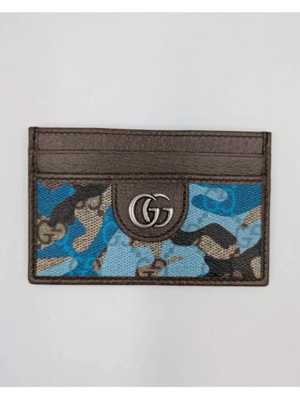Gucci Camouflage Marbled GG Monogram Canvas Leather Card Case Brown Blue 834795